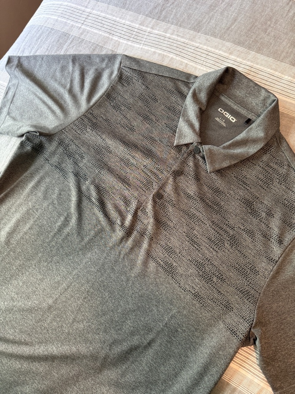 OGIO Men's Heather Gray Short-Sleeve Polo with Subtle Chest Pattern